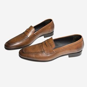 NEW To Boot New York Dante Woven Leather Loafers Size 12 Italy Cognac *Read